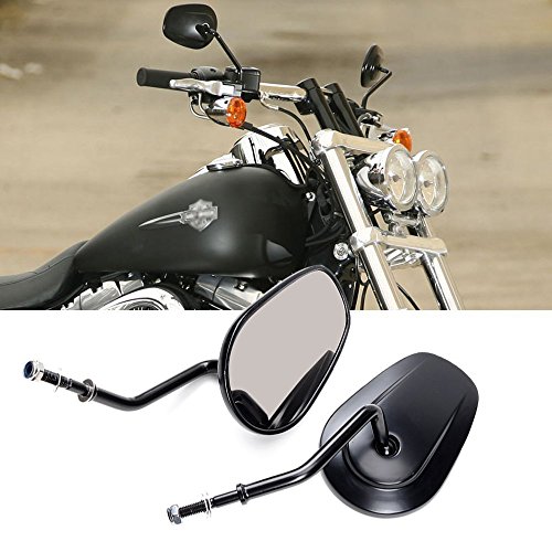 WASTUO La más alta calidad cromo espejos retrovisores para Harley Davidson Dyna flstc FXDB FXDF FLSTF 8mm (Negro)