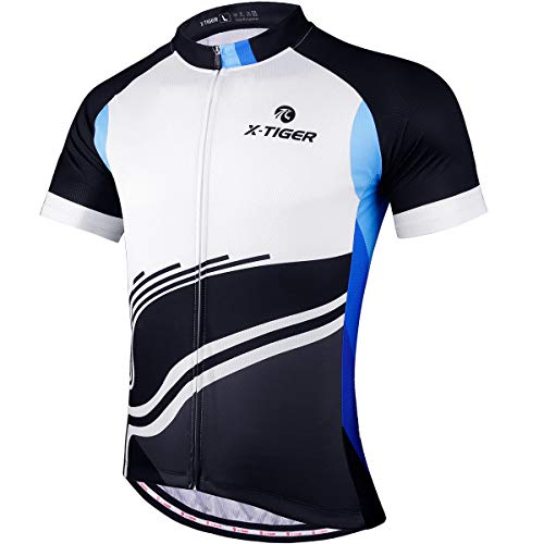 X-TIGER Camisetas de Ciclismo para Hombre, Camiseta Corta, Top de Ciclismo, Jerseys de Ciclismo, Ropa de Ciclismo, Mountain Bike/MTB Shirt (XL, Negro/Blanco)