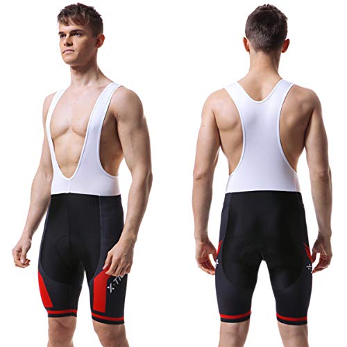 X-TIGER Hombres de Bicicleta con 5D Gel Acolchado MTB Ciclismo Tirantes Culotte Pantalones Cortos Culotes (L, Rojo Culotte Pantalones)