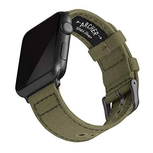 Archer Watch Straps | Correas Reloj Lona para Apple Watch | para Hombre y Mujer (Verde Oliva Desteñido, Gris Espacial, 42/44mm)