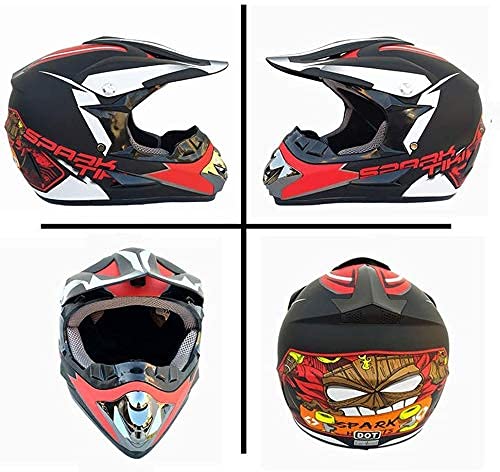 Casco de motocross, para adolescentes y adultos, ATV, Motocrosshelm, MTB, Unisex, casco de visera completa, certificado D.O.T, con gafas, guantes, máscara, rojo, M