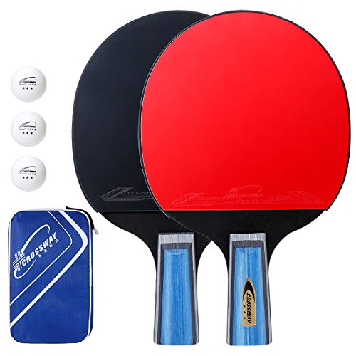 EXTSUD Ping Pong Set 2 Raquetas de Tenis de Mesa + 3 Pelotas de Ping Pong (Mango Largo)