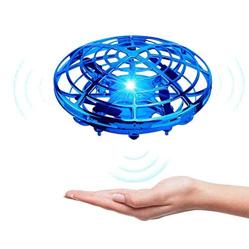 Flying Spinner Mini UFO Gyro Hand Aircraft Fly Spinning LED luces de colores Cyclotron UFO Flying Ball Drone helicóptero con sensor de movimiento exterior interior (BLUE)