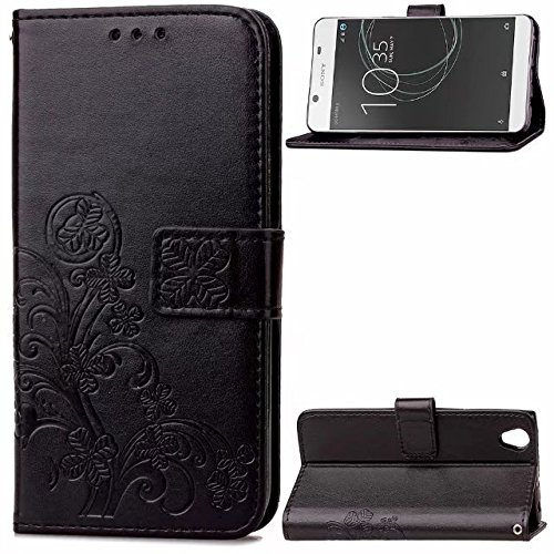 Funda de piel sintética tipo billetera con correa de muñeca para Sony Xperia XZ Premium, negro, Xperia L1