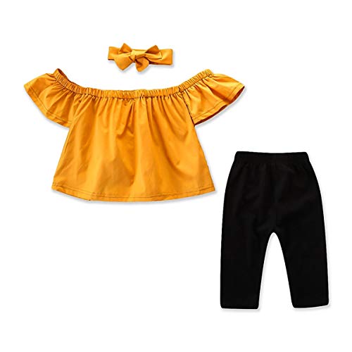 HaiQianXin Traje de Traje de Moda para niña de niños, Camisa de Hombro, Top + Pantalones + Diadema 3pcs / Set (Size : 1Y-2Y)