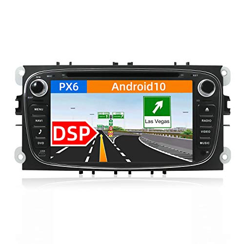 JOYX PX6 Android 10 Autoradio Compatible con Ford Focus/Mondeo/S-MAX/C-Ma/Galaxy |DSP Incorporado | 7” 4G64G | 2 DIN | Cámara Canbus Gratis| Soporte Dab 4K-Video HDMI AHD-Cámara Volante 4G WiFi BT5.0
