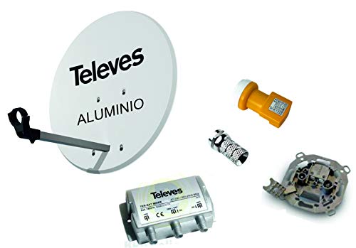 Kit Antena PARABOLICA 63cm Aluminio TELEVES + Mezclador DE SATELITE + Toma Final SEPARADORA DE SEÑALES