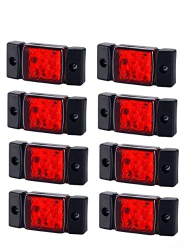 Lote de 8 luces de gálibo con 3 ledes, función de posición trasera, color rojo, E20, marca 12-24 V, para semiremolque, camión, caravana, furgoneta o bicicleta de montaña