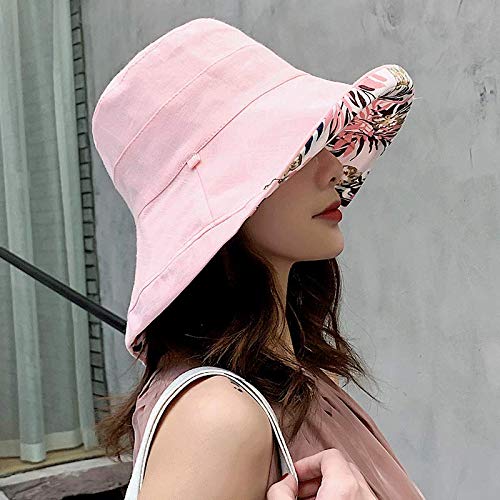 Moda Verano Big Brim SOP Soporte para Mujer PERSULA DE SOLUCIÓN DE Sol UV Gorra Japonesa Pescador Salvaje Sombrero Coreano Versión 2020 K34 Pink Leaf