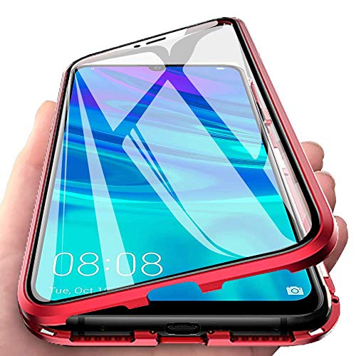 Orgstyle Funda para Huawei P Smart 2019, Absorción Magnética Cubierta Vidrio Frontal y Posterior Case Marco Metal Súper Delgada Protección de 360 Grados Caso para Huawei P Smart 2019, Rojo