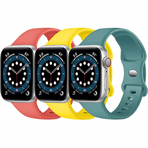 Paquete de 3 correas para Apple Watch compatibles con Apple Watch 38 mm, 42 mm, 40 mm, 44 mm, correa de silicona suave para relojes deportivos, compatible con iWatch SE Series 6 5 4 3 2 1(B, 38/40)