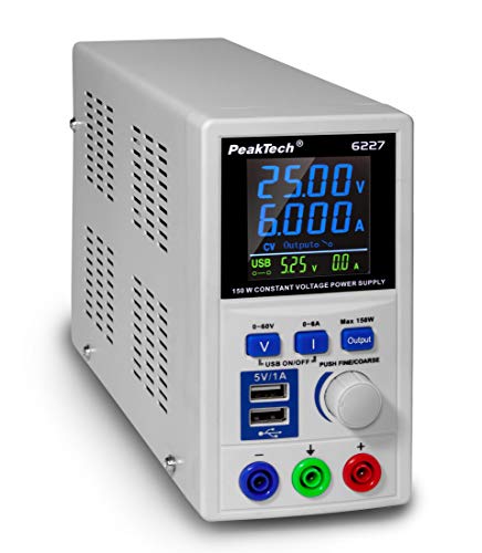 PeakTech P 6227 P 6227-DC Switching Power Supply 0-60 V / 0-6 A with Color LCD & 2 x USB