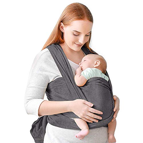 Portabebés, portabebés cómodo, portabebés manos libres, ligero, transpirable, suave, perfecto para recién nacidos y bebés, funda de lactancia con bolsa de transporte (Black Gray)