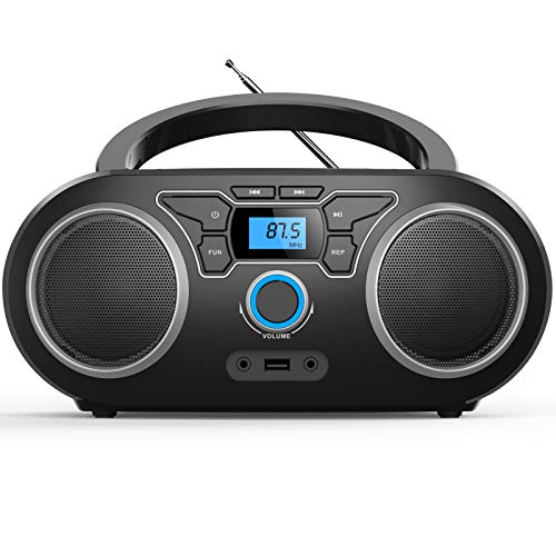 Radio CD Reproductor de CD portátil CD MP3 con Bluetooth,CD / CD-R, USB, Radio FM, entrada auxiliar,sistema estéreo CD Boom box