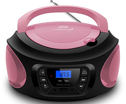 Reproductor de CD portátil | CD/CD-R | USB | Radio FM | Entrada auxiliar | Conector de auriculares | Radio infantil | Boombox | Radio CD | Sistema estéreo | Sistema compacto (Pretty Pink)