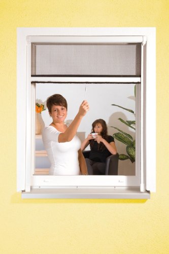 Rouleau de store moustiquaire pour fenêtre - Cadre en aluminium - Dimensions ajustable 130 x 160 cm - Marron