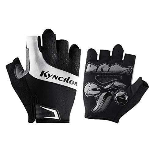 TOPM Guantes Ciclismo para Hombre Guantes MTB de Bicicleta Guantes Medio-Dedo Acolchado Antideslizante Transpirable Guantes de Entrenamiento Guantes Cortos (Negro)