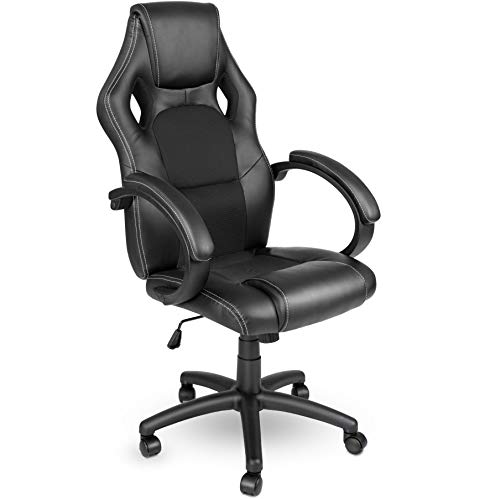 TRESKO Silla giratoria de oficina Sillón de escritorio Racing, silla Gaming ergonómica, cilindro neumático certificado por SGS (Negro/Negro)