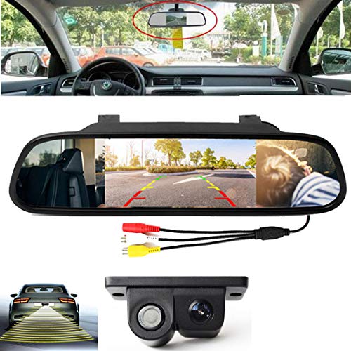 VIGORFLYRUN PARTS LTD 4.3"Monitor de estacionamiento del Espejo retrovisor del Coche + sensores de estacionamiento de Video con cámara de visión Trasera