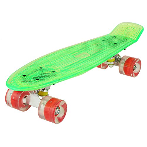 WeSkate Cruiser - Monopatín completo Mini Skateboard de 55 cm, Penny Board con ruedas LED de poliuretano, rodamientos ABEC-7, ideal como regalo para niños, adolescentes y adultos, Verde + Rojo