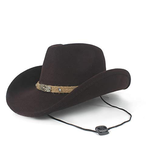 Accesorios de Vestir Sombrero Mujeres Hombres Lana Hueco Western Cowboy Hat For Gentleman Roll Up Sombrero Sombrero Jazz Cap Dad Hat (Color : Brown, Size : 56-59cm)