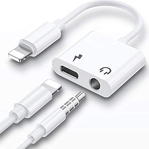 Adaptador de auriculares para iPhone [Apple MFi Certified] 2 en 1 Lightning a 3,5mm Convertidor de Cable divisor de Audio AUX Adaptador Compatible para iPhone 12 Mini/12 Pro Max/11/SE/XS/XR/X/8/7/iPad