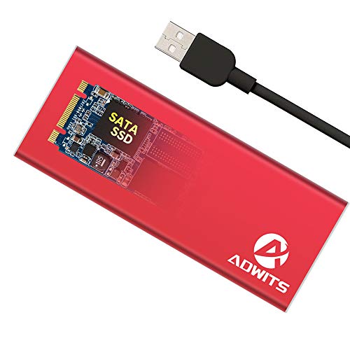 ADWITS USB 3.0 UASP a SATA NGFF M.2 2230/2242/2260/2280 Key B o B & M SSD SuperSpeed Adaptador, Carcasa Externa para Samsung Western Digital Crucial Unidad de Estado sólido y más, Rojo