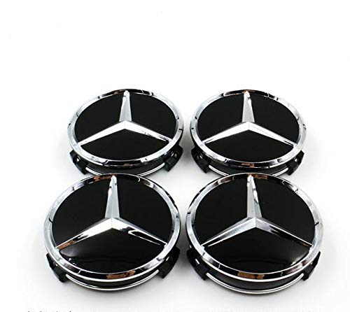 AMG - Tapacubos para Mercedes-Benz (4 Unidades, 75 mm), Color Negro Brillante