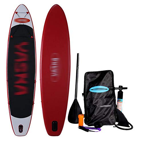 BYCDD Tabla de Paddle Surf Hinchable, Stand up Paddle Board portátil Kayak Paddle Board con la Paleta Ajustable, Aleta, Bomba de Mano, Mochila y Kit de reparación,Red_365X82X15CM
