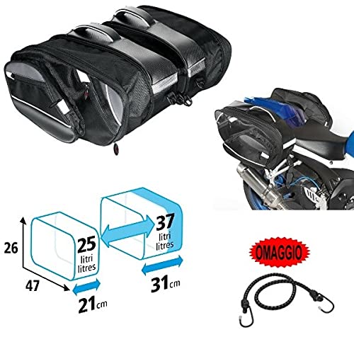 Compatible con Sym Jet 4 R 50 Par de bolsas laterales Lampa 25-37 l Bolsa de conexión universal para moto scooter 2 bolsas 47 x 26 x 21 – 31 cm
