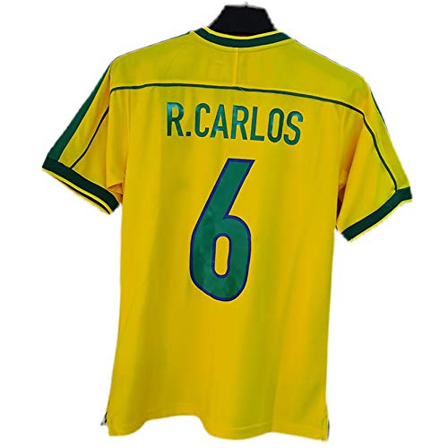 CWWAP Retro Fútbol Jersey 1998 Brasil Copa Mundial Fútbol Jersey Brasil Hogar # 9 Ronaldo # 6 R.Carlos, Fan Football Sudadera #6-XL