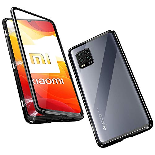 DoubTech Funda para Xiaomi Mi 10 Lite 5G Carcasa Adsorcion Magnetica Tech Cover 360 Grados Protección Marco Aluminio Vidrio Templado Imán Fuerte Metal Flip Case