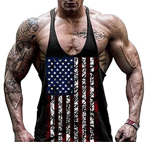 Faith Wings Hombre Fitness Gym muscular absorbente Chaleco Bodybuilding Bandera de Estados Unidos Stringer Tank Top sólida Sport Vest (M, Negro)