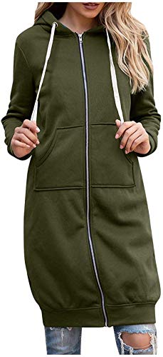 Frieed Women's Casual Loose Zip up Long Hoodies Sweatshirt Outerwear Jacket Tunic Coat with Pockets