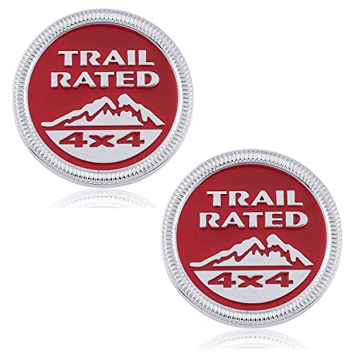 HAOXUAN 2Pcs Trail Rated 4x4 Etiqueta engomada de la Insignia del Emblema de Metal Apto para Jeep Wrangler Cherokee Liberty,Silver Red