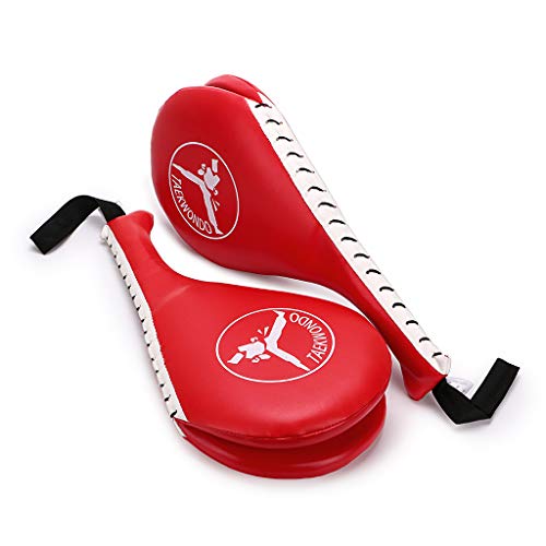 IGNPION - 1 par de almohadillas (mit) de entrenamiento de patadas en taekwondo, kárate, kickboxing, MMA; práctica de doble patada; equipamiento para artes marciales; palas acolchadas., rojo