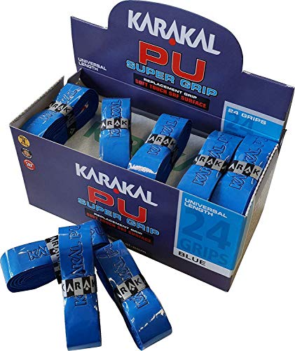 Karakal Super Grip - Cinta de agarre autoadhesiva de poliuretano para bádminton, squash, tenis, palos de hockey o bastones de esquí, paquete de 5 o 24 unidades, varios colores, azul, 6 unidades