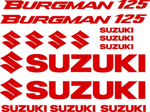 Kit Pegatina Adhesivo Vinilo 7 años Troquelado Compatible con Suzuki Burgman 125 Contiene 14 Pegatinas (Rojo)