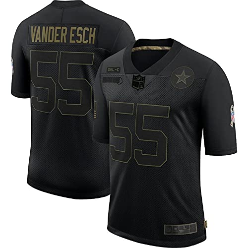 LKJHG Cowboys 55# Vander Esch Camiseta de fútbol Americano Conmemorativa Camiseta de Rugby de poliéster de Manga Corta Negra para Hombres jóvenes con Bordado, S-XXXL L