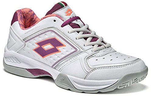 Lotto T-Tour VIII 600W, Zapatillas de Tenis Mujer, Blanco / Rosa (Wht / Peony), 41 EU