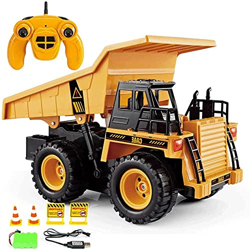 Máquina de vehículo de juguete de juguete de juguete RC totalmente funcional de 6 canales con luces 1/22 escala Truco de construcción de servicio pesado recargable camión volquete para niños regalos n