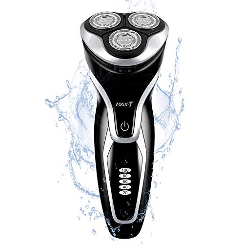 Maquinilla de afeitar eléctrica para hombre, Max-T en seco y mojado 3D ProSkin impermeable IPX7 con recortador de precisión plegable, afeitadora eléctrica inalámbrica y recargable, color negro