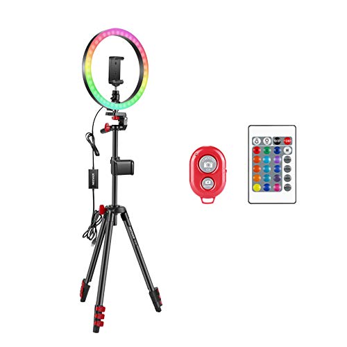 Neewer Anillo Luz Selfie con Luz de Anillo RGB 12 Pulgadas con Soporte para Trípode y para Teléfono Control Remoto por Infrarrojos 16 Colores Regulables y 4 Modos Flash para Maquillaje Youtube Tiktok