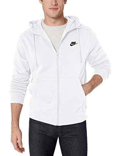 NIKE Men's NSW Club Full Zip Hoodie Sweatshirt, White/White/(Black), XL Mens