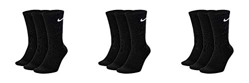Nike SX7664 - 9 pares de calcetines de tenis para hombre y mujer, calcetines de tenis color blanco, gris y negro, tallas 34, 36, 38, 40, 42, 44, 46, 48, 50, talla: 42-46, color: negro/negro/negro