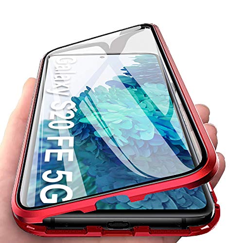 OVANN Funda para Samsung Galaxy S20 FE Carcasa Adsorcion Magnetica Tech Cover 360 Grados Protección Marco Aluminio Vidrio Templado Imán Fuerte Metal Flip Case