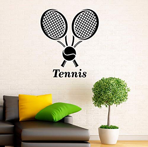 Pegatina de pared con logotipo de club de tenis, decoración de interiores de deportes de gimnasio, calcomanía de pared de pelota de tenis, pegatina extraíble para raquetas de tenis A2 42x49cm