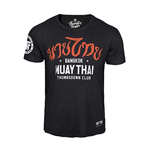 Pulgares Down Muay Tailandés Camiseta Bangkok. MMA. Gimnasio Entrenamiento. Marcial Artes Informal - Negro, Medium