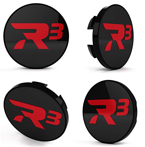 R3 Wheels 4 tapas centrales para llantas, color negro y rojo