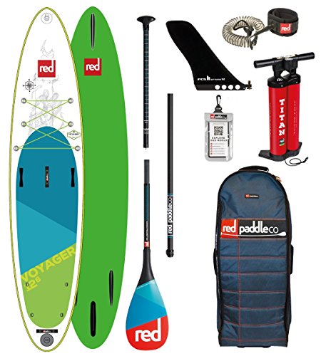 Red Paddle Co 2018 Voyager 12'6 Inflatable Stand Up Paddle Board + Bag, Pump, Paddle & Leash Paddle Option - Glassfibre 3-Piece